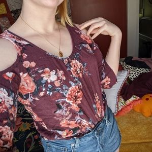 Gypsies & Moondust Off-Shoulder Plum Floral Blouse